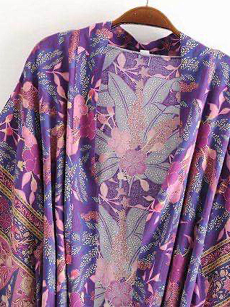 Beachwear & Partywear Floral Print Purple Color Cotton Long Length Gown Kimono Duster Robe 8