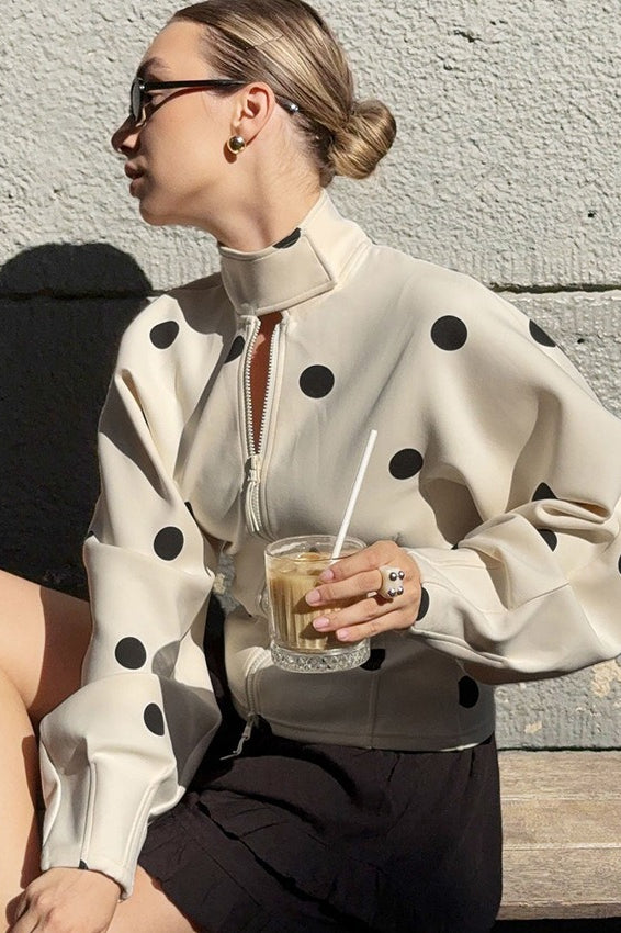 Polka Dot Waist Zip Jacket
