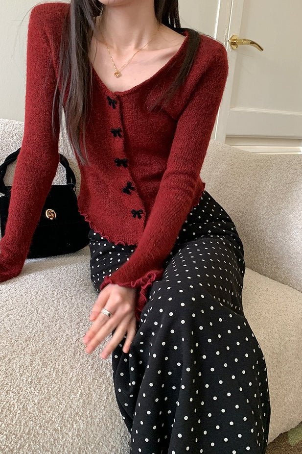 High Waist Polka Dot Back Slit Skirt