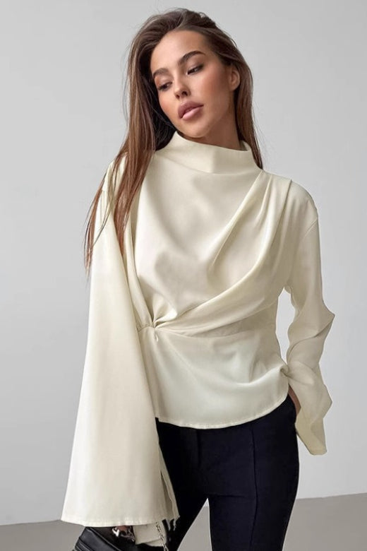 Pleated Ruffle Sleeve Chiffon Blouse - Fashionpara