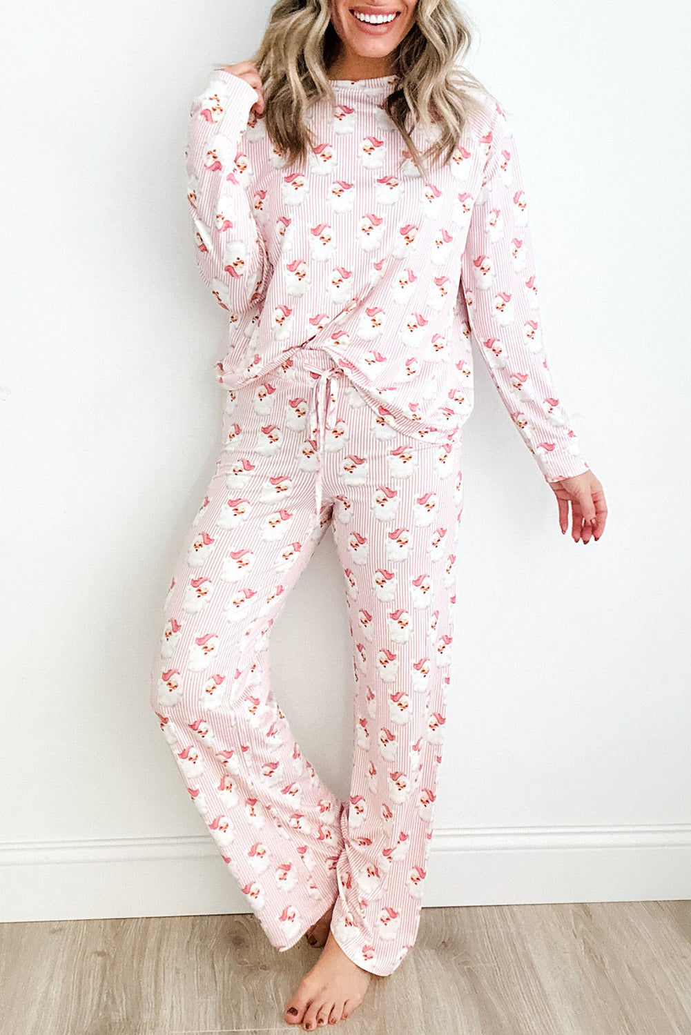 Pink Santa Claus Print Two Piece Lounge Set