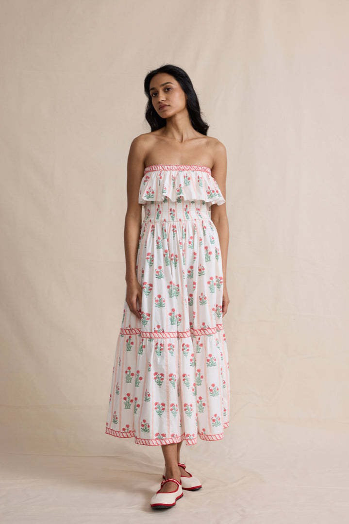 Floral Print Strapless Ruffle Tiered Midi Dress 2
