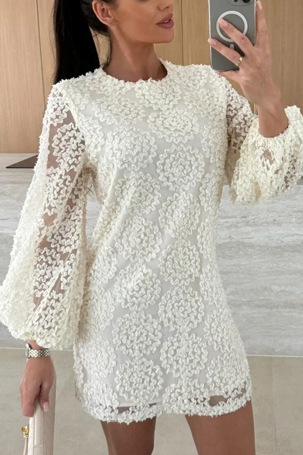 Kimberly Balloon Sleeve Textured Lace Mini Dress