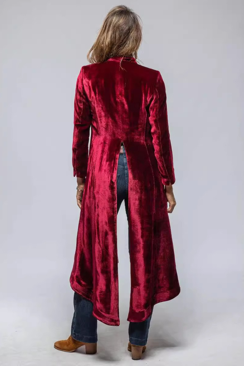 Velvet Solid Vintage Split Long Loose Cardigan Overcoat - Fashionpara
