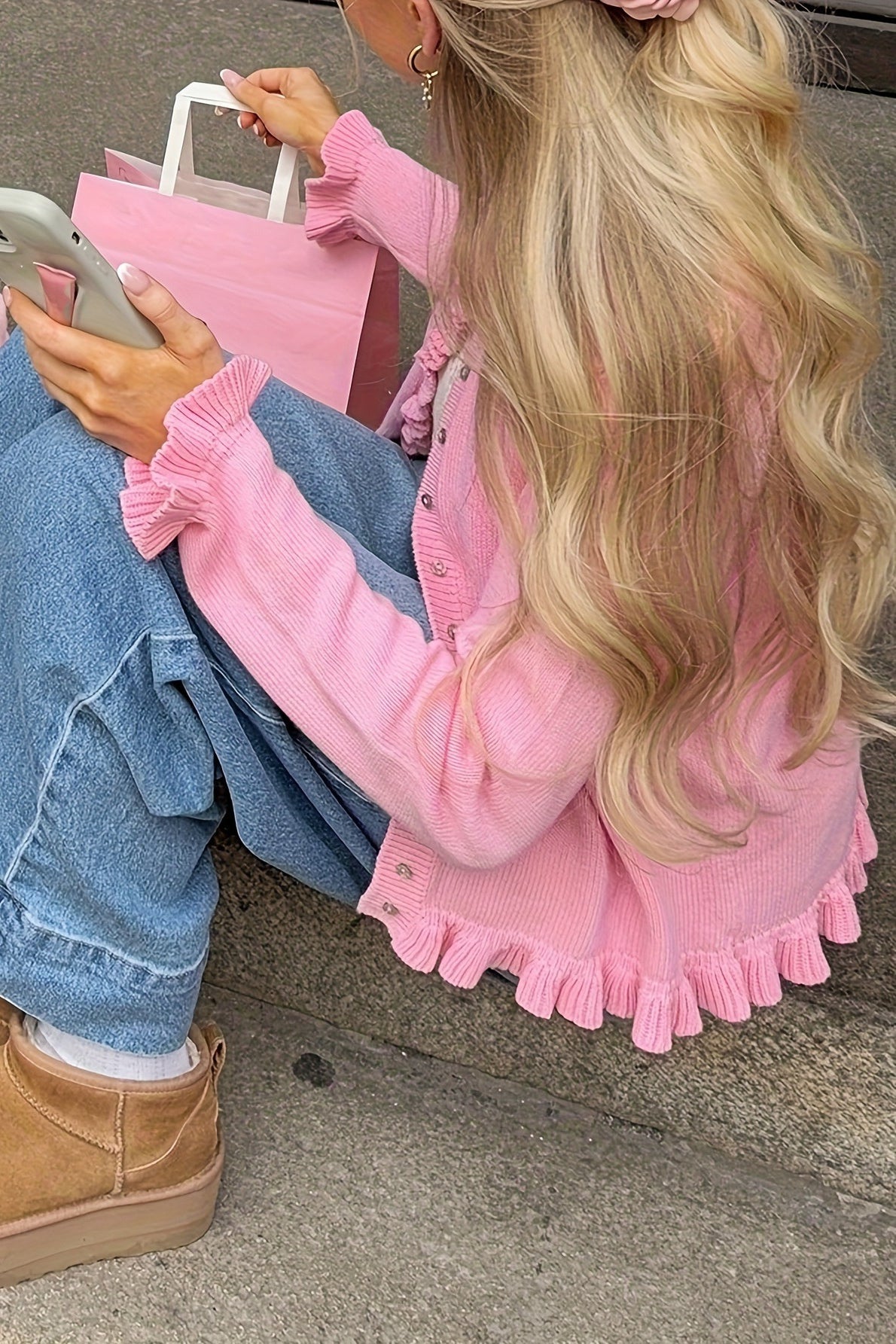 Solid Relaxed Lace Trim Long Sleeve Knit Cardigan 2