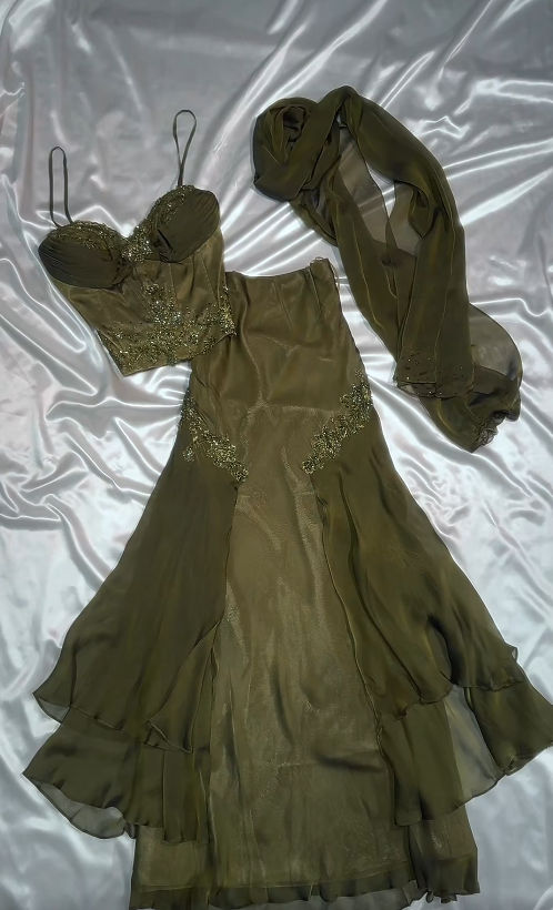 Vintage Spaghetti Strap Corset Two-Piece Prom Dresses Chiffon Green Evening Dresses - Fashionpara