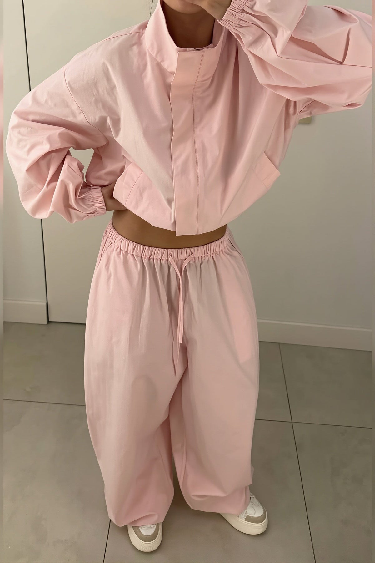 Cropped Zip Windbreaker Wide Leg Pants Set