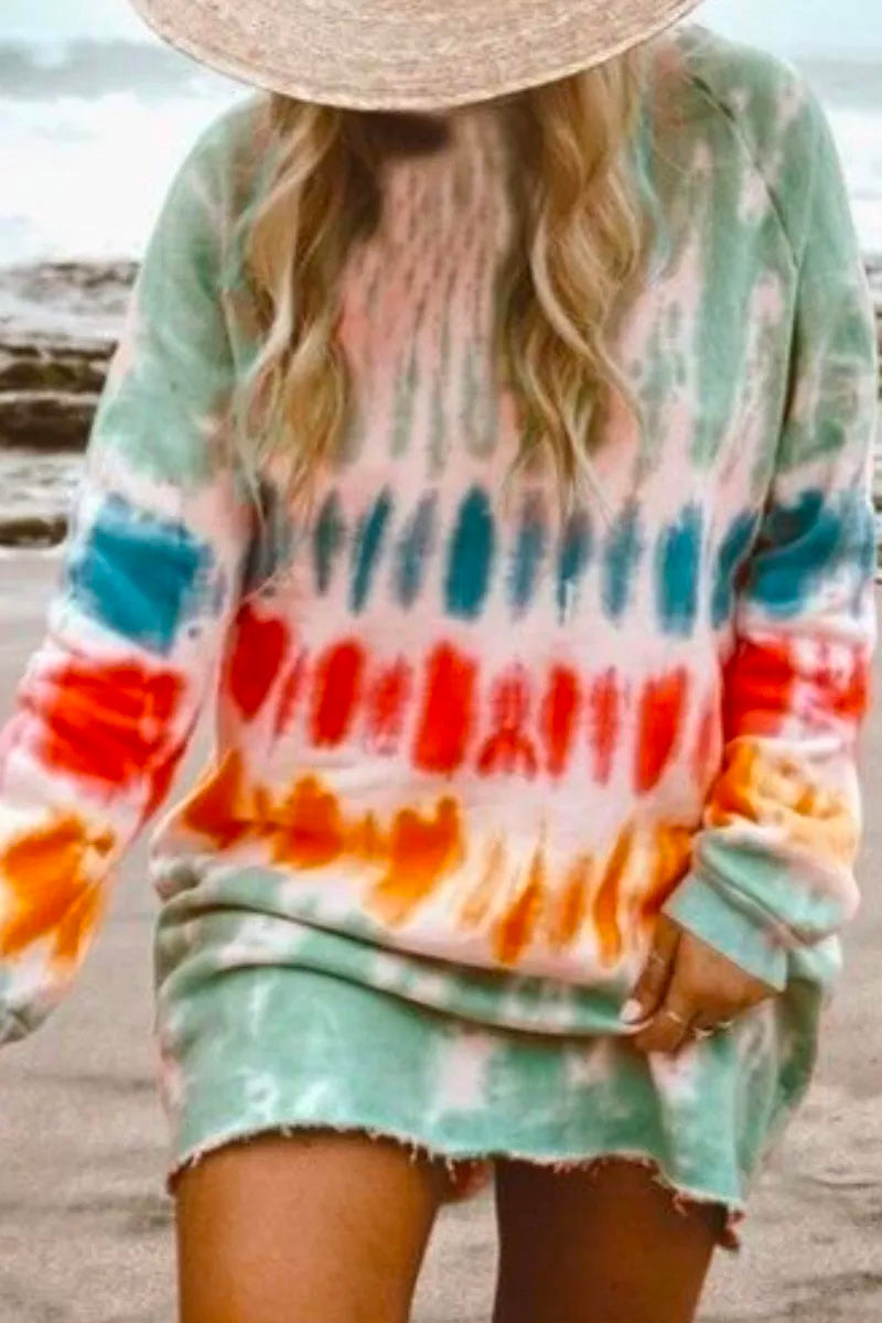 O Neck Tie-dye Blue Mini Dress(2 Colors) Fashionpara