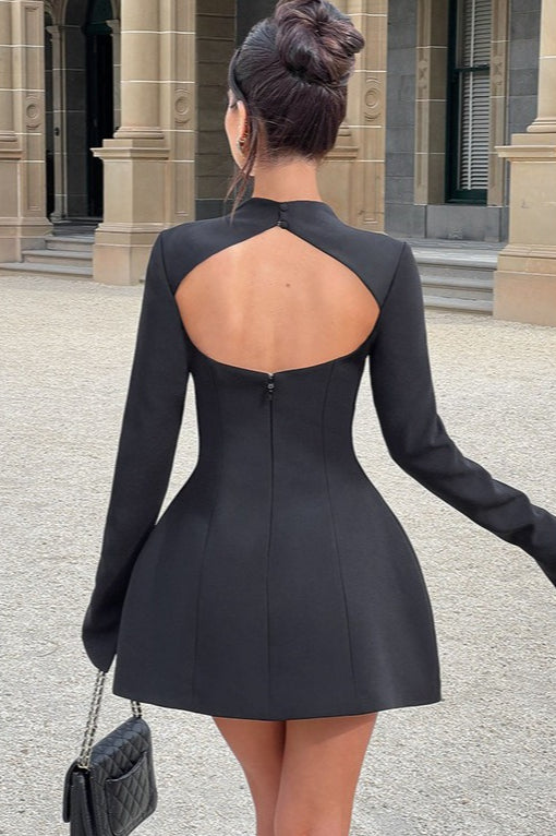 High Neck Long Sleeve Fit & Flare Mini Dress