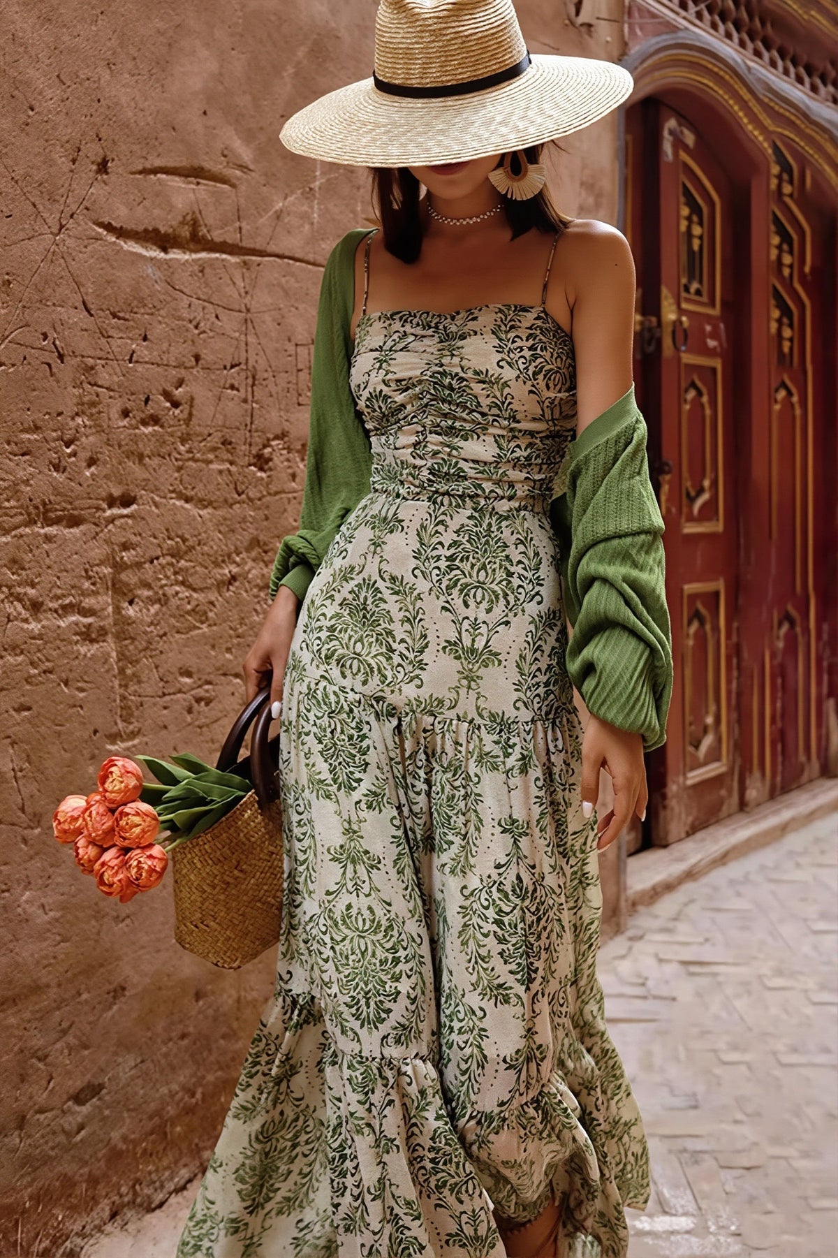 Floral Print Cami Square Neck Tiered Boho Maxi Dress