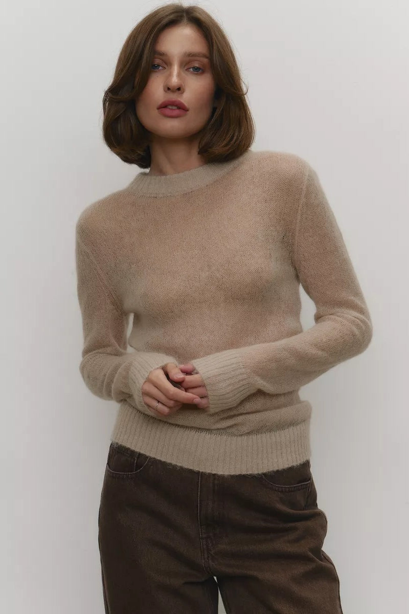 Sheer Blend Round Neck Knit Top 9