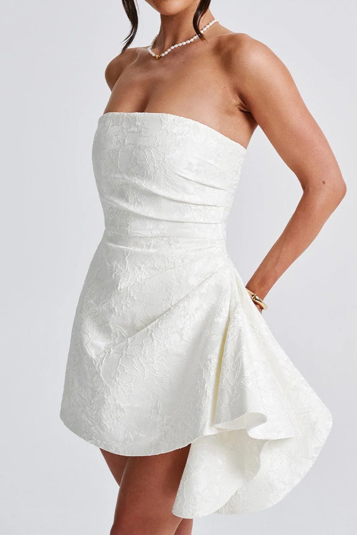 Floral Jacquard Strapless A-Line Mini Dress 4