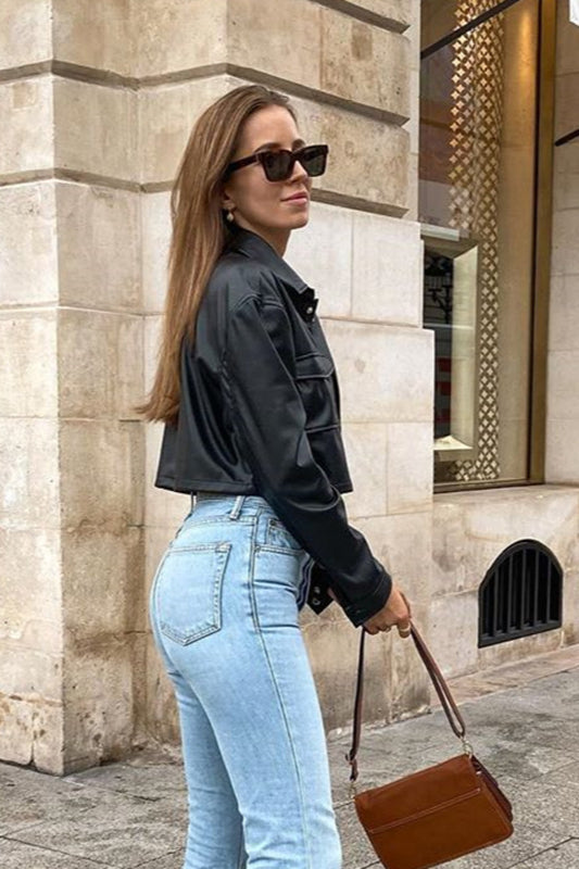 Trendy Cropped Faux Leather Coat for Stylish Comfort