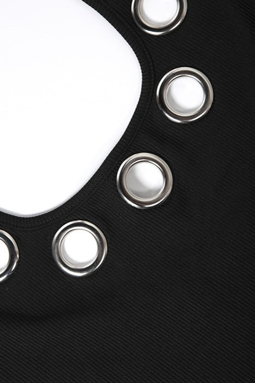 Grommet Cut Out Halter Neck Bodycon Mini Dress