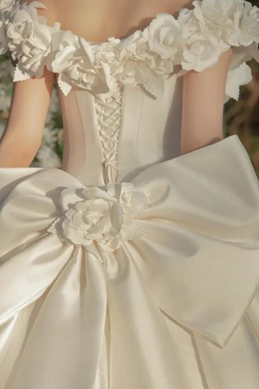 Satin Off Shoulder Floral Corset Ball Gown