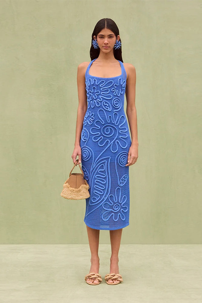 Elegant Knitted Sleeveless Floral Dress