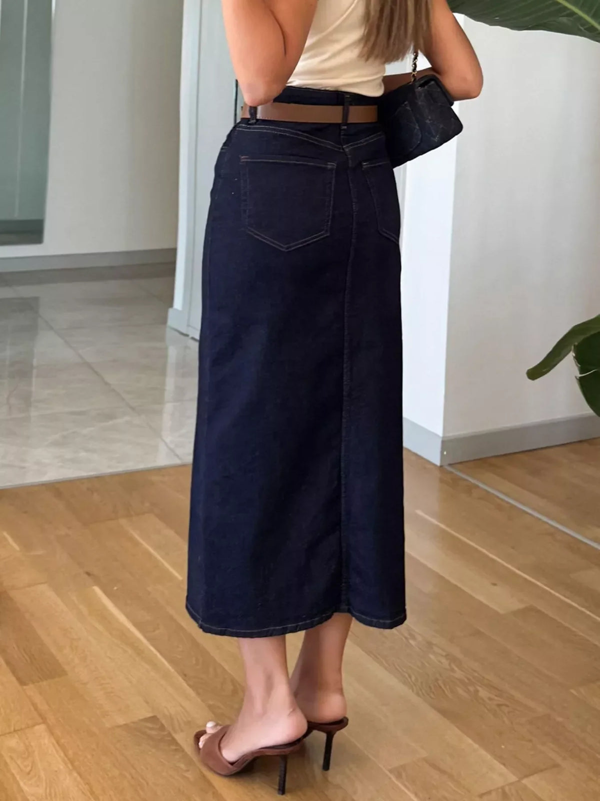 Slit Front Denim Skirt