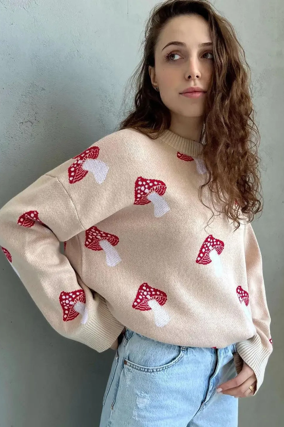 PrincessAce Mushroom Jacquard Knit Sweater for Stylish Comfort