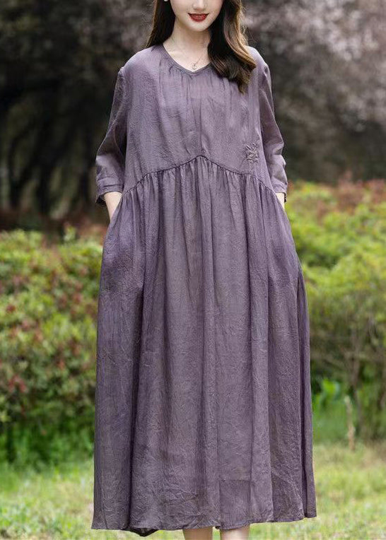 Crinkled Textured Empire Waist Three Quarter Sleeve Midi Dress - View 3