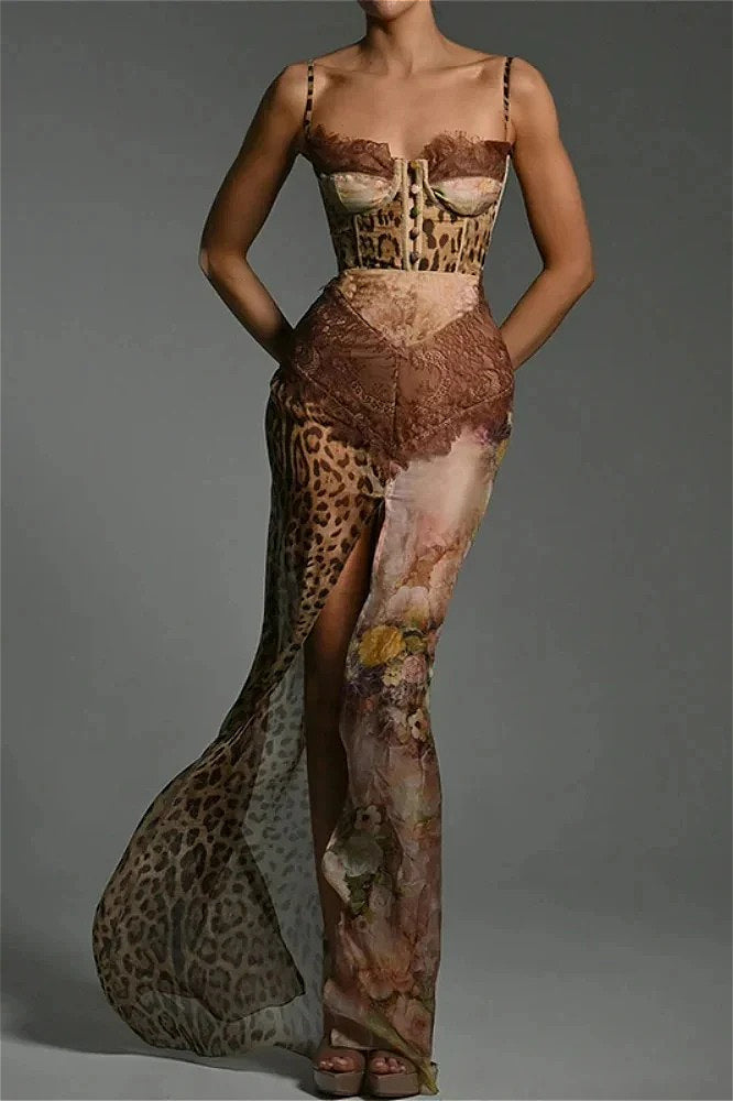 Leopard Print Lace Corset Hi-Low Dress 4