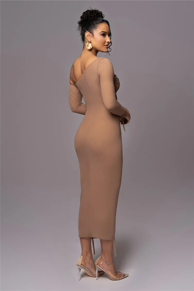 Diagonal Collar Mesh Midi Dress - View 7