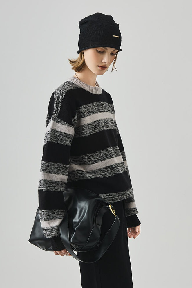 Loose Fit Round Neck Striped Sweater