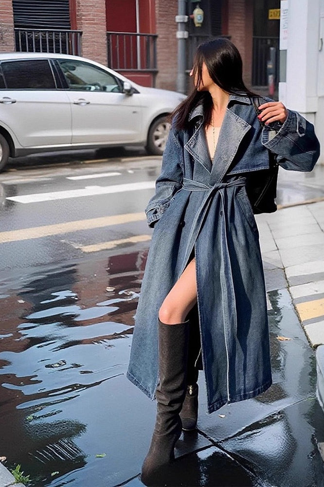 Washed Denim Long Overcoat for Effortless Chic Style