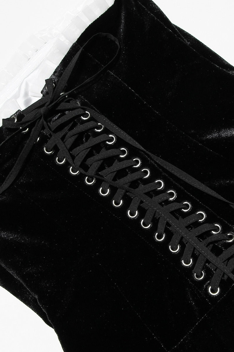 Velvet Bustier A-line Cocktail Dress in Black - View 3