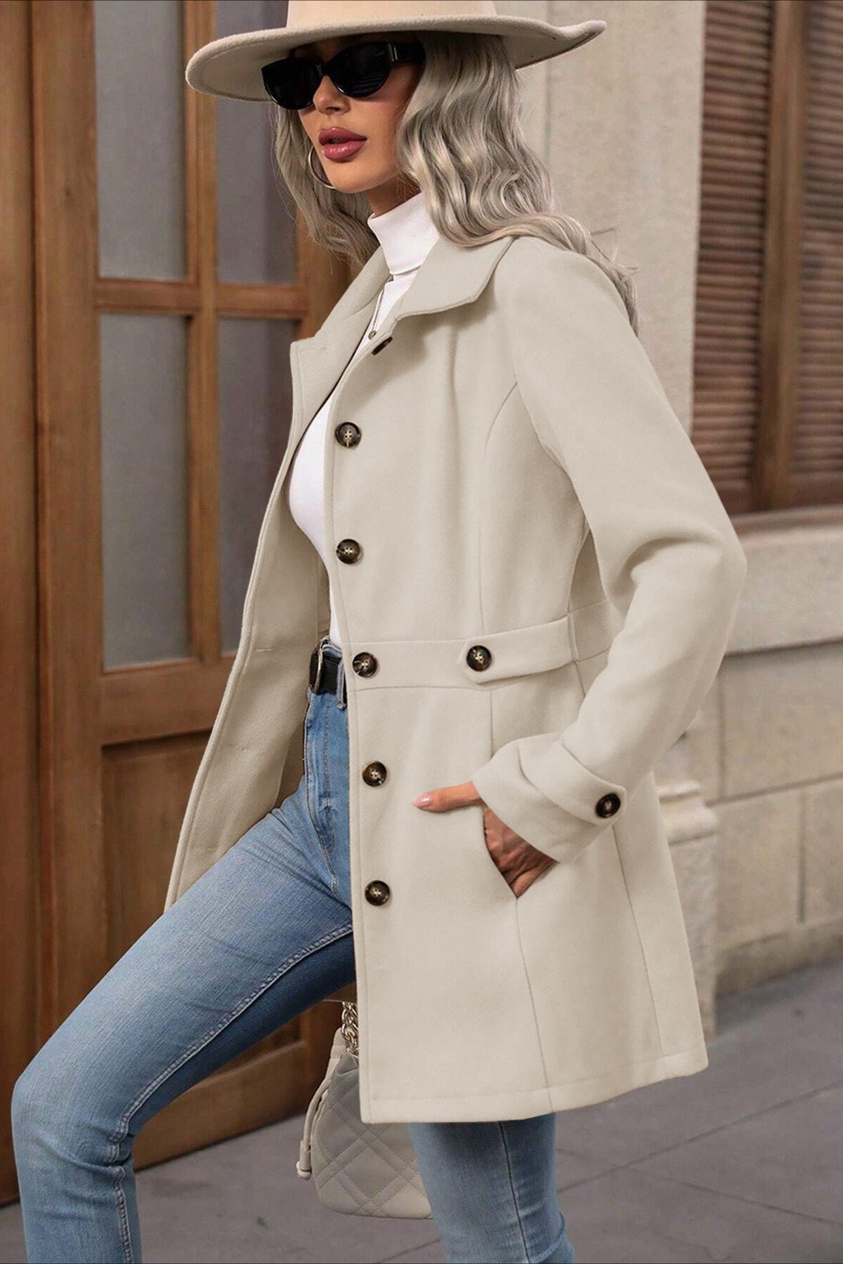 Midi Wool Blend Belted Notch Lapel Coat - Fashionpara