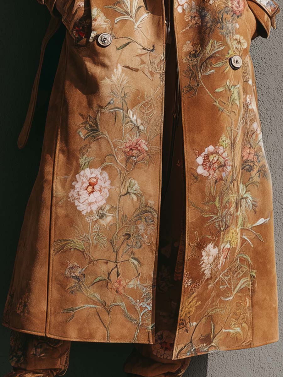 Printed Microfiber Suede Maxi Trench Coat - Fashionpara