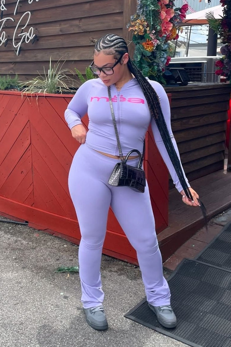 Letter Print Crop Hoodie & Skinny Pants Two Piece Set