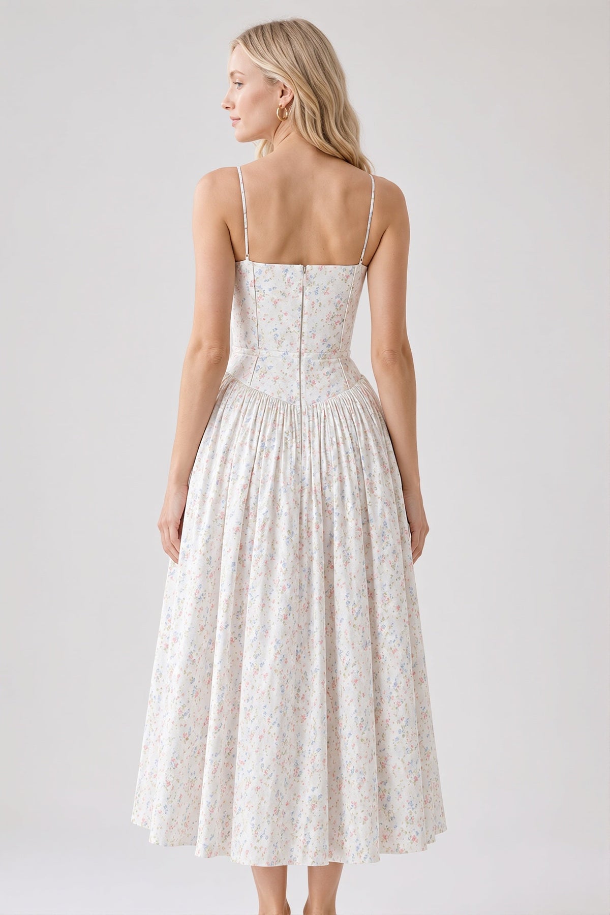 Floral Square Neck Corset Drop Waist Midi Dress 3