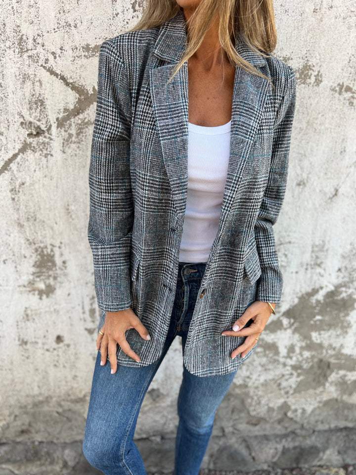 Plaid Notch Lapel Single Breasted Blazer 3