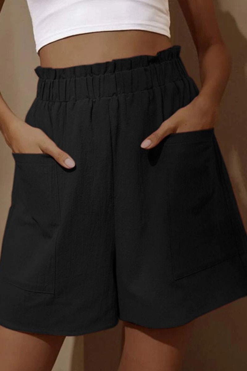 Fashion Casual Solid Pocket Loose High Waist Wide Leg Shorts Fashionpara