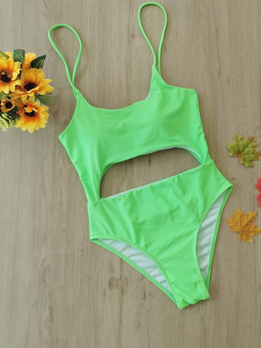 Spaghetti Strap Cutout Green One-piece Swimsuit - Fashionpara