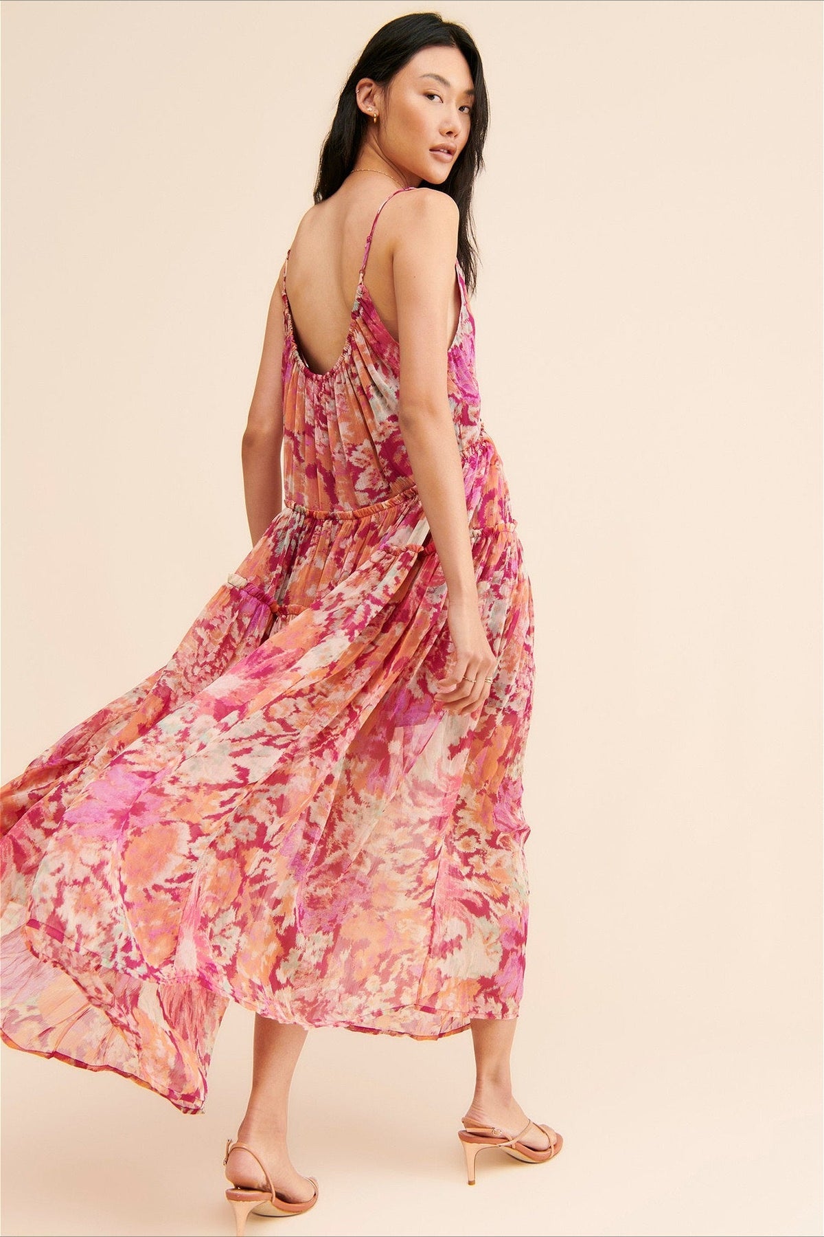 Floral Print V-Neck Tiered Chiffon Maxi Dress 3