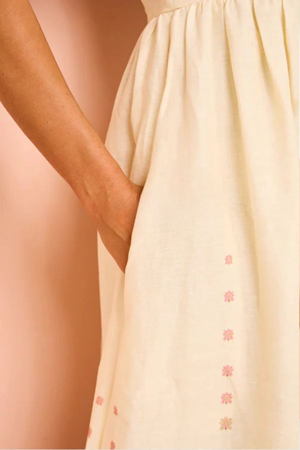 Linen Blend Floral Print Sleeveless A-Line Maxi Dress - View 9