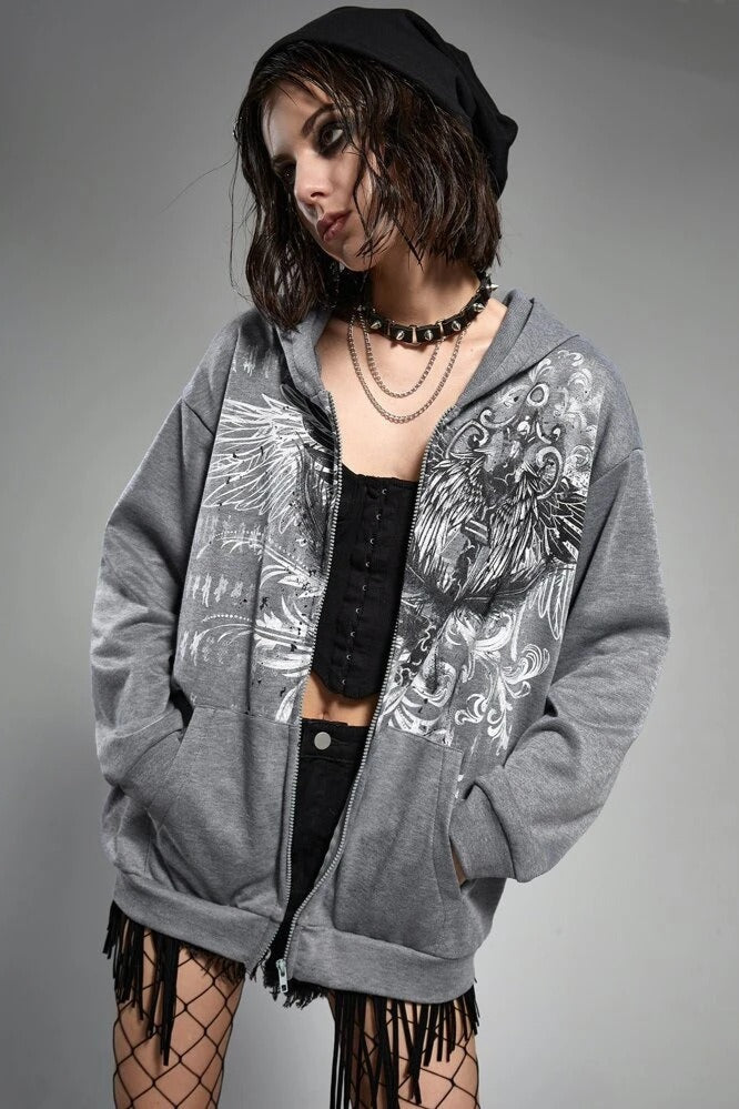 Oversized Eagle Print Hoodie