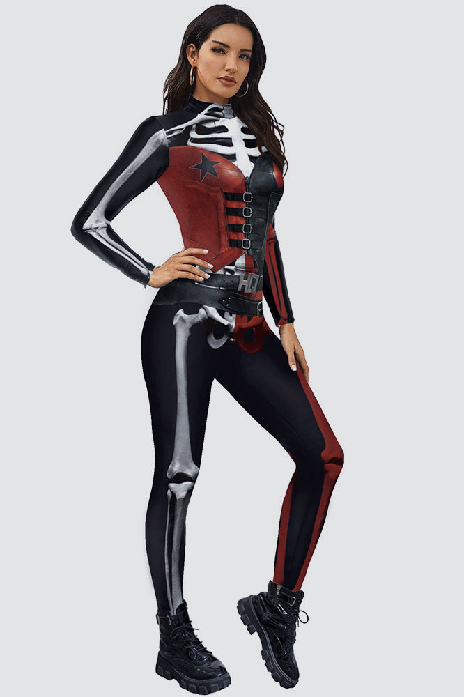 Halloween Skeleton Long Sleeve Jumpsuit Two Pieces Set