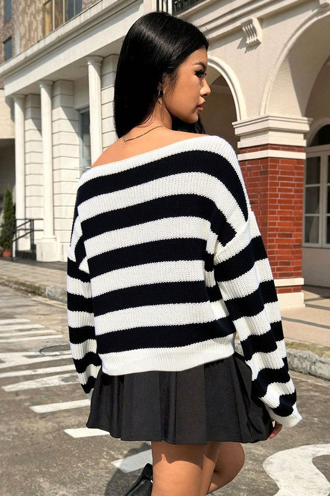 Striped Off Shoulder Knit Top