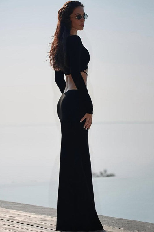 Sheer Panel Bardot Bodycon Party Dress