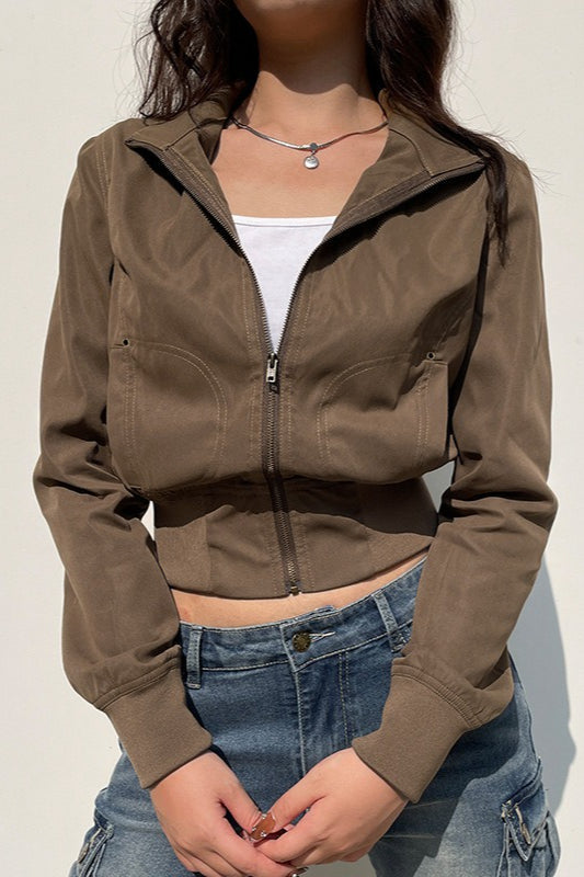 Waist Cinch Pocket Zip Jacket