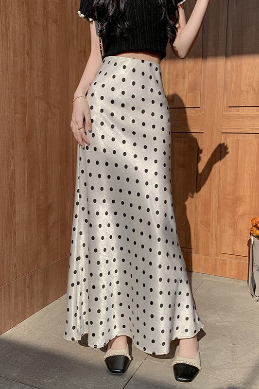 High-Waist Polka Dot Fish Tail Skirt - Fashionpara