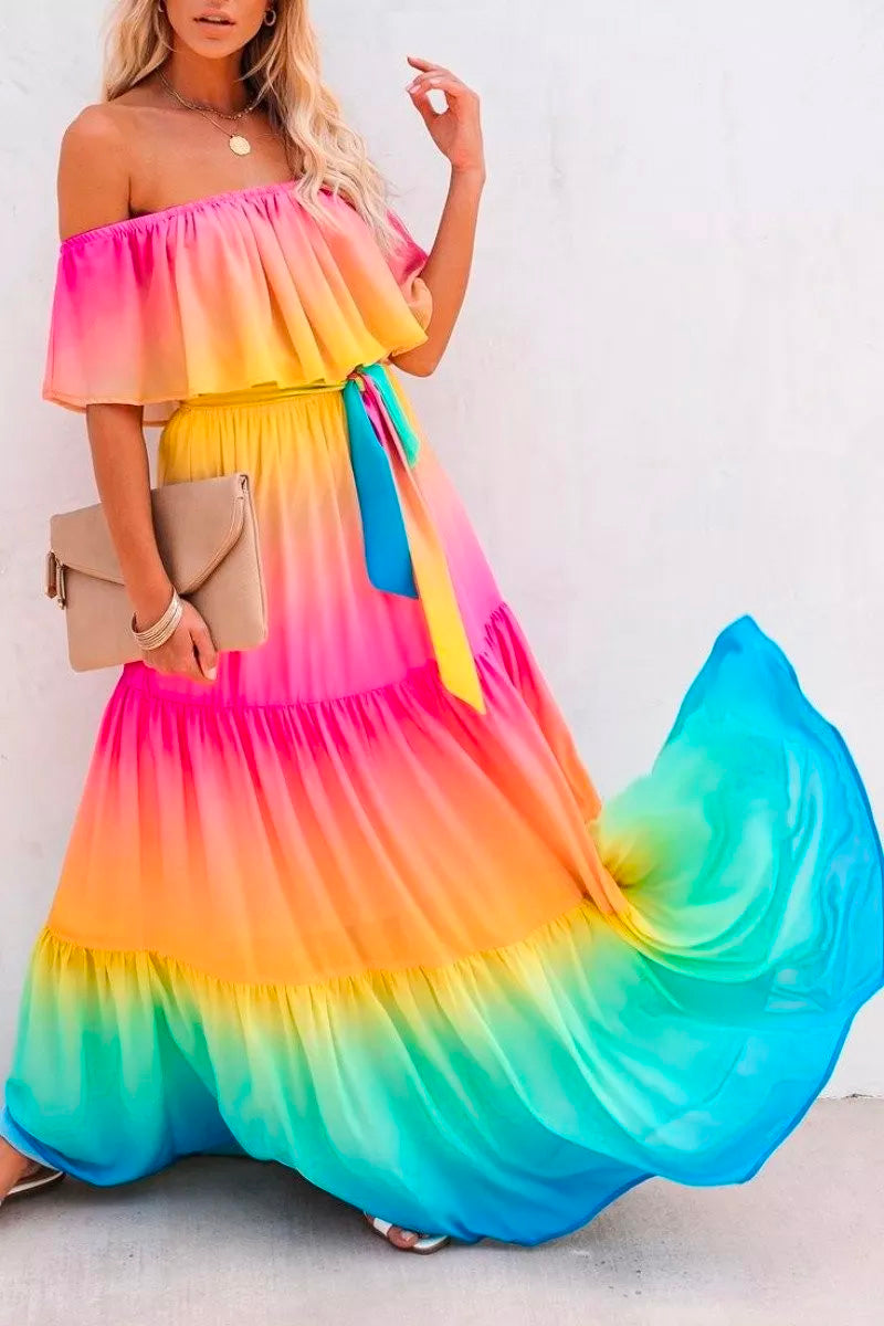 Gradual Change Multicolor Maxi Dress  Fashionpara