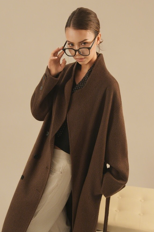 Double Faced Wool Double Breasted Long Handmade Overcoat - Fashionpara