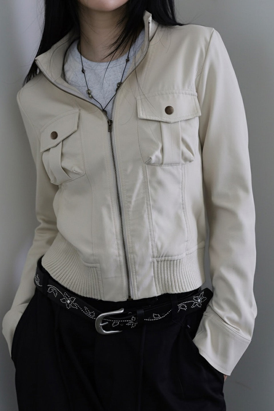 Utility Stand Collar Cropped Jacket