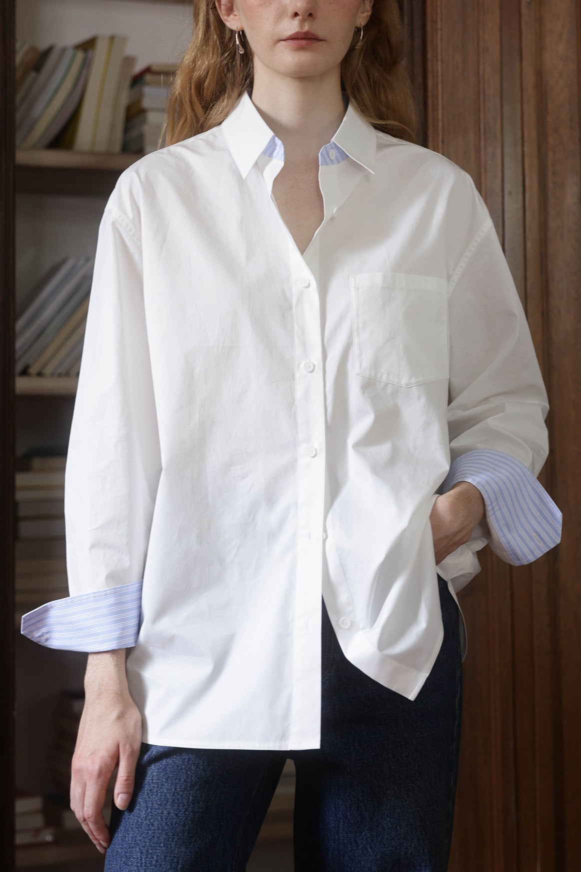 Woven Color Block Stripe Blouse