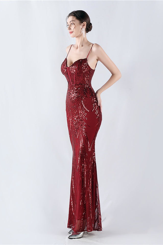 Sequin Spaghetti Strap Sweetheart Mermaid Formal Gown - View 17
