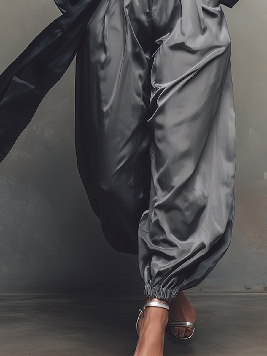 Retro Crossover Neck Blouse And Wide Leg Pants Set - Fashionpara