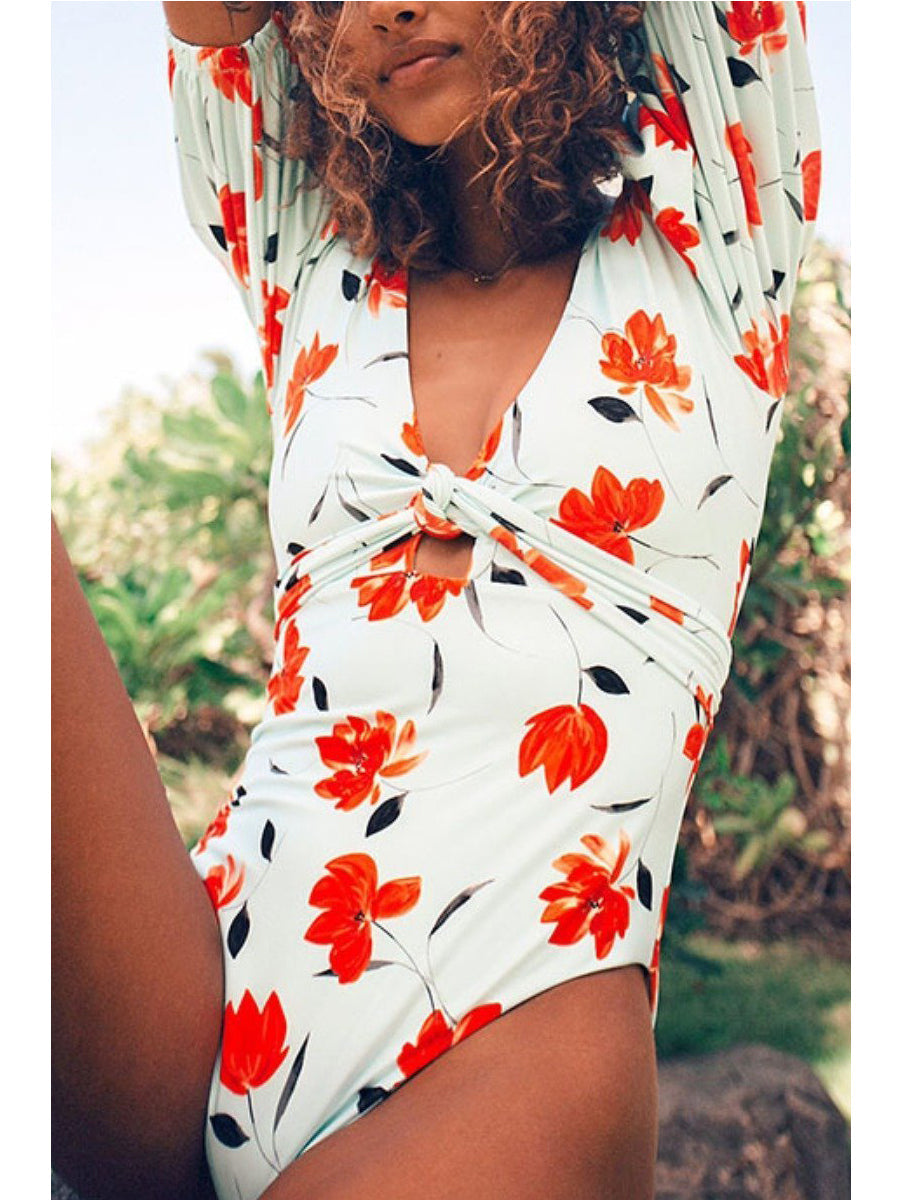 Floral Print Bandage Design Croci One-piece Swimsuit - Fashionpara